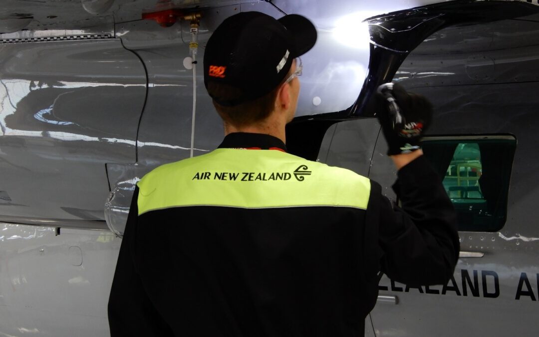 Elliott Farnan carrying out a daily inspection on a Mitsubishi MU2 aircraft
