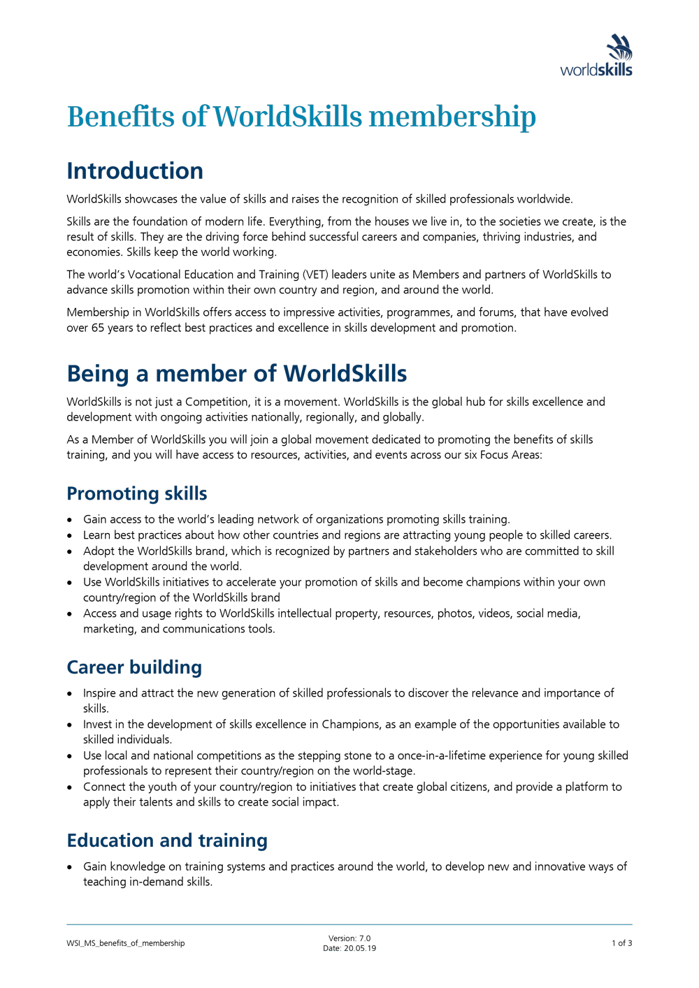 Benefits of WorldSkills membership